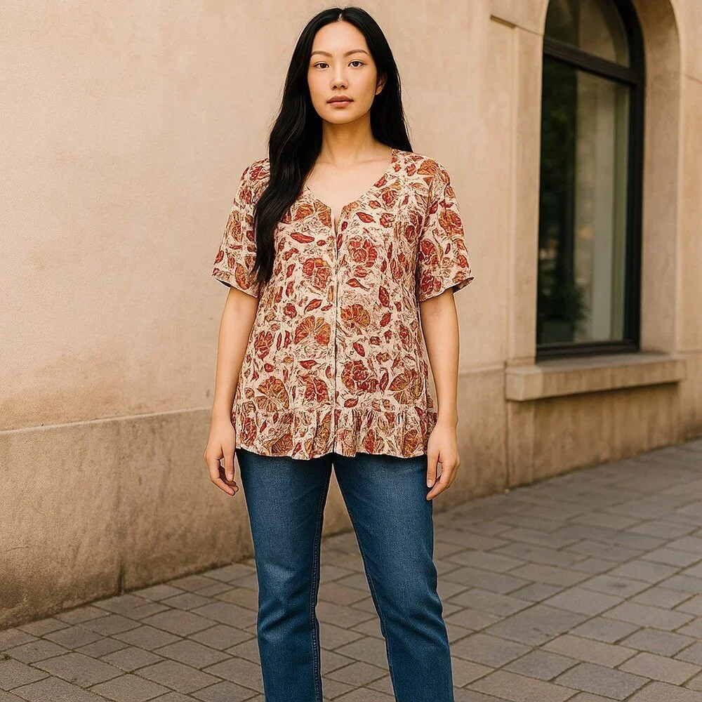 Lucky Brand Boho Blouse Small Petite | Paisley Floral Print - Picture 1 of 6